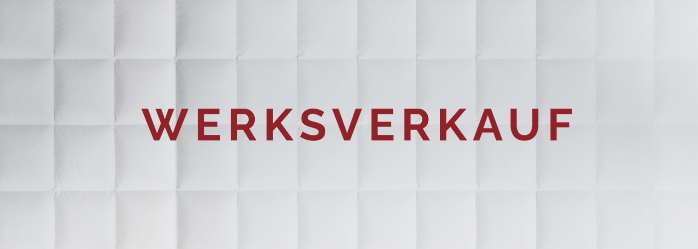 Schriftzug "WERKSVERKAUF" in roten Großbuchstaben auf hellem Hintergrund.