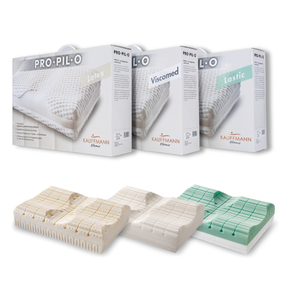 Verpackungen und Kerne der drei verschiedenen Propilo Nackenstützkissen.
