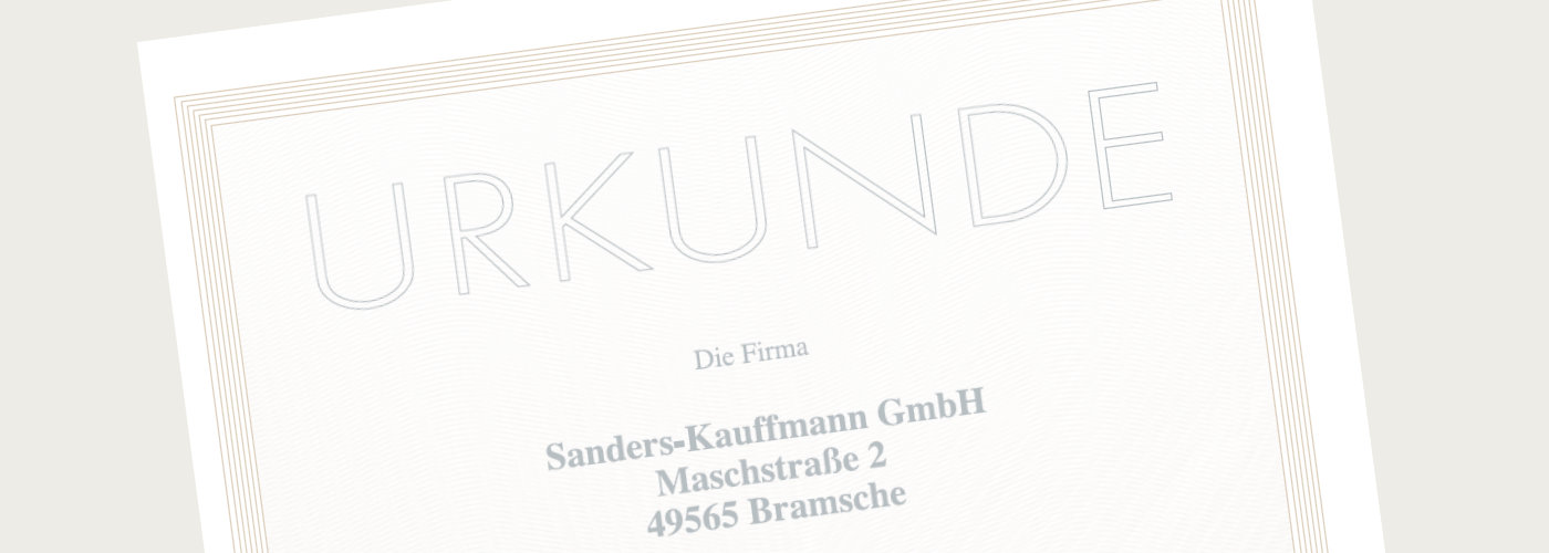 Ausschnitt eines Zertifikats der Sanders-Kauffmann GmbH.